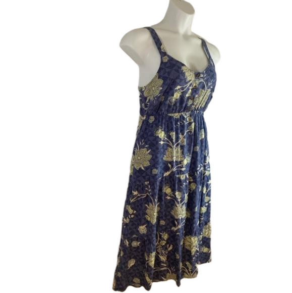 Sonoma Blue Geo Print Green and Cream Tiered Linen Blend Midi Dress  SKU0678 - Picture 2 of 9